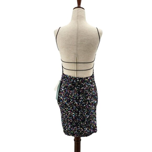 NWT B. Smart Sequin Multicolor Backless Fitted Party Dress Juniors 5 - Picture 6 of 12